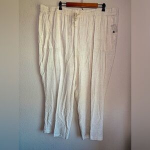NWT Slimsation by Multiples Natural Cream Linen Drawstring Cropped Pants 3X